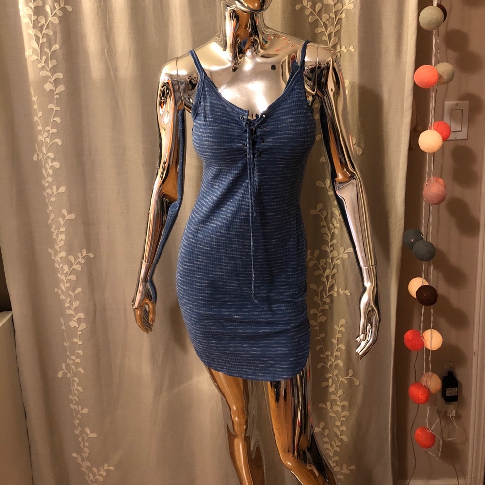 Blue Stripe Lace Up Dress